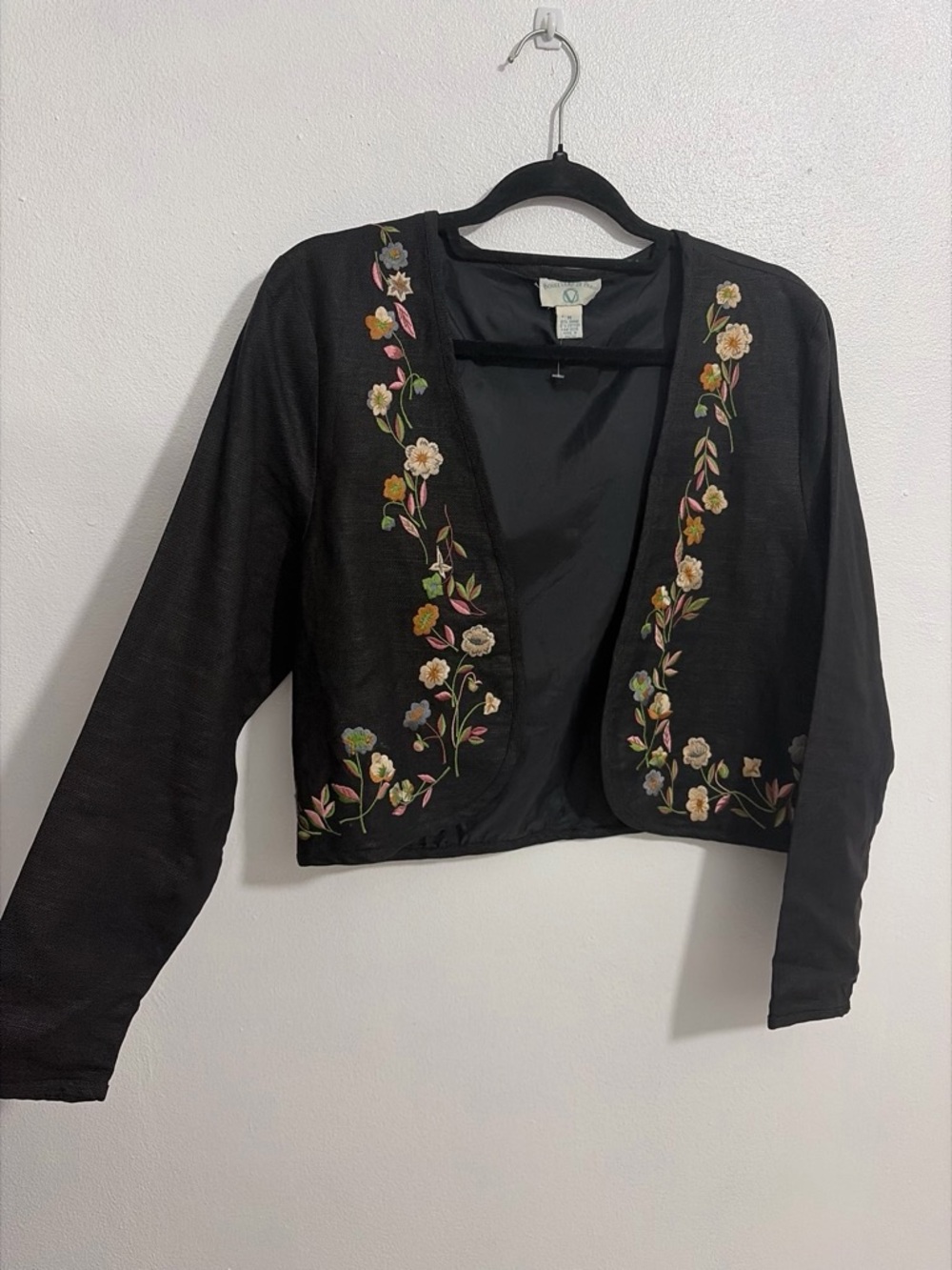 Vintage Boulevard de Paris Black Floral Embroidered Bolero Cropped Jacket Size M